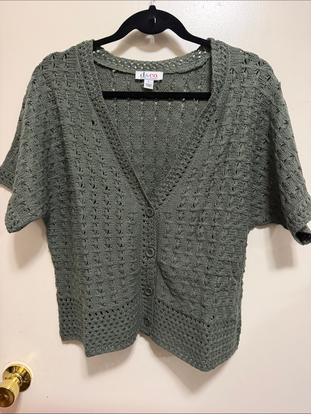 Denim&Co Sage Green Openwork Button Cardigan